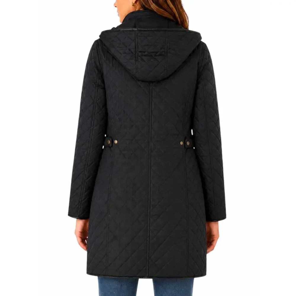 Lauren Ralph Lauren Hooded Quilted Long Coat Black Size L